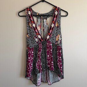 Free People Dream Darlin' mixed floral print hi-low swing tank top L